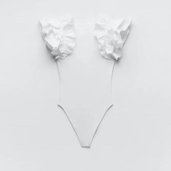 Zara White Ruffled Rib Bodysuit - Picture 6 of 16